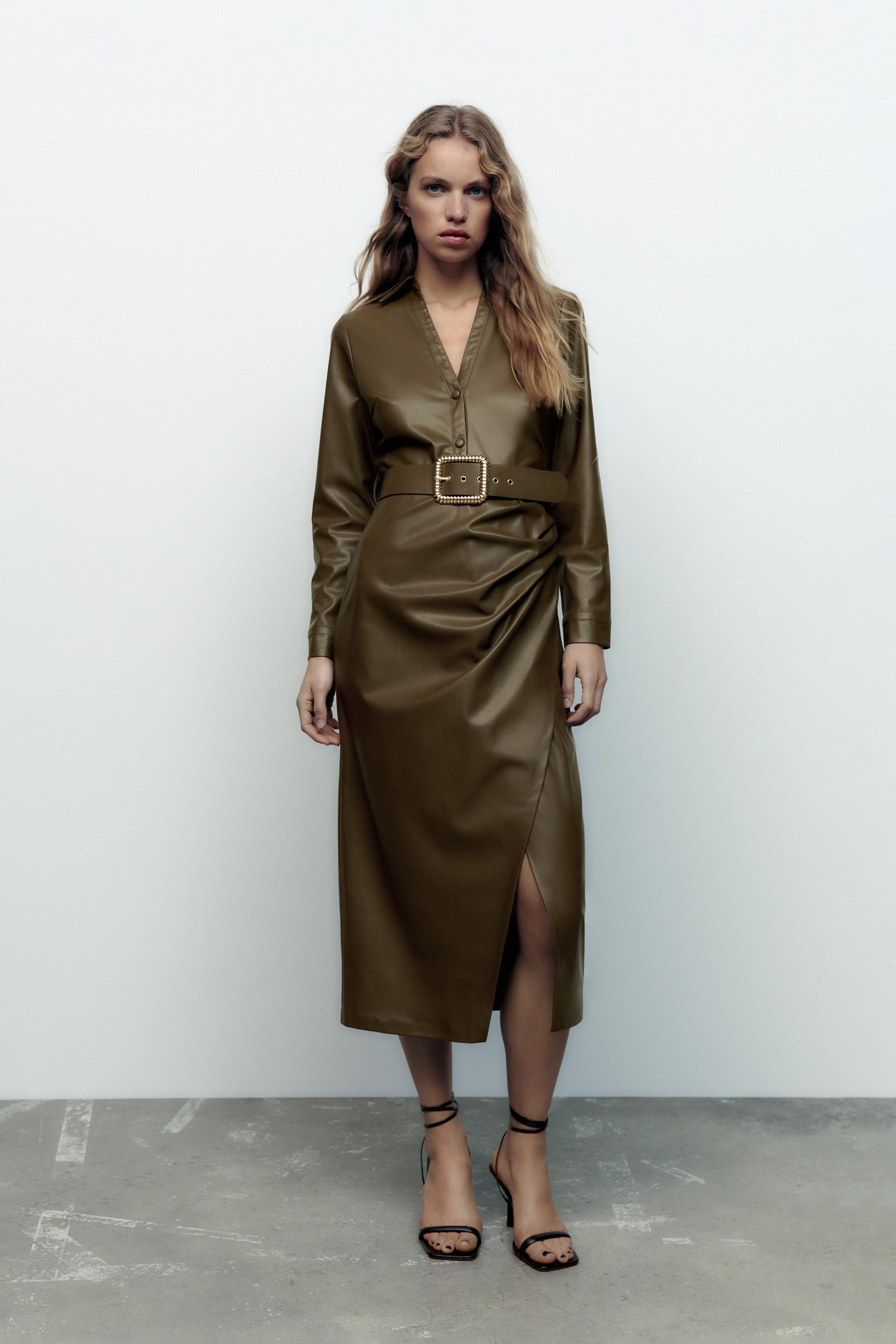 Zara faux leather dress with belt sales